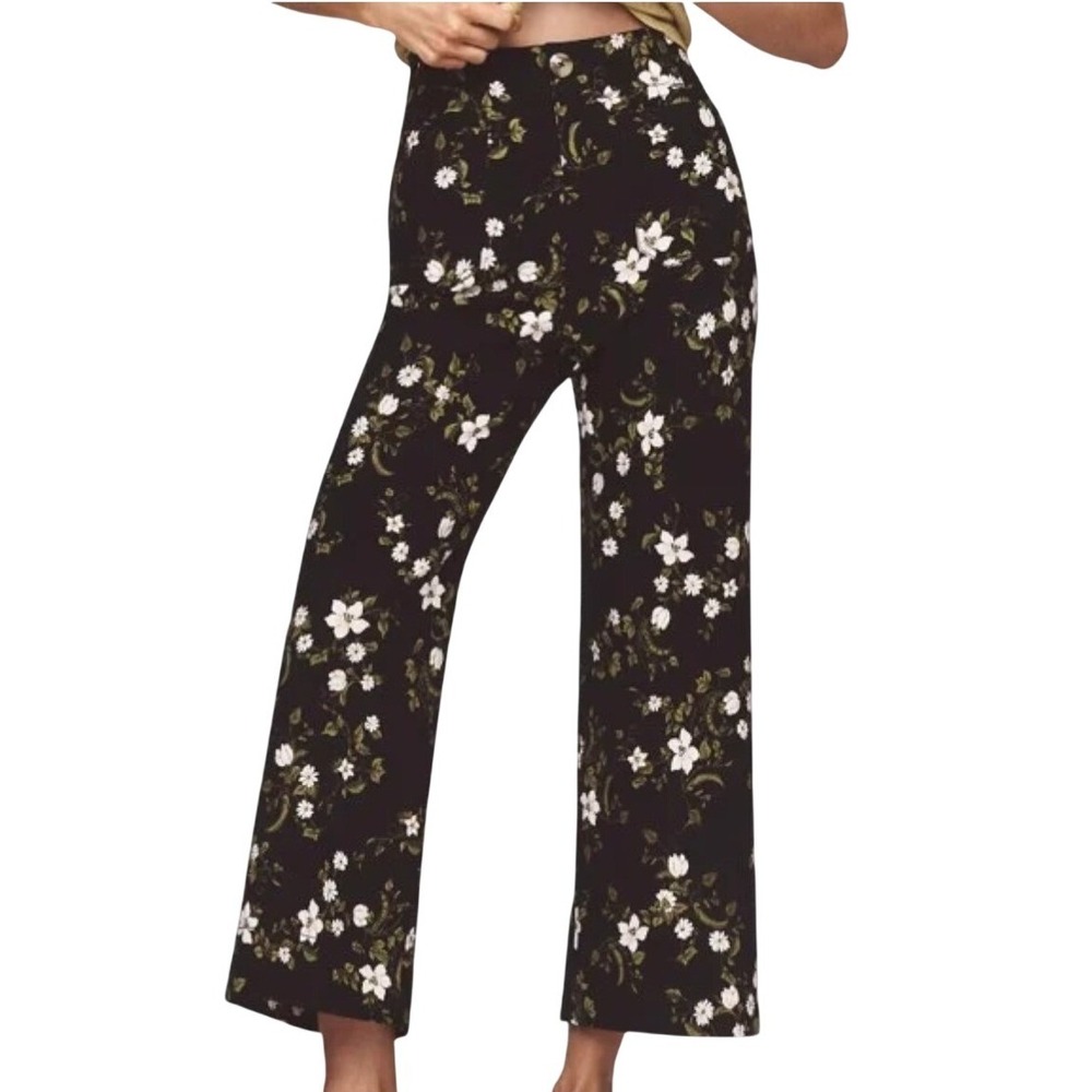 Maeve The Colette Pants Women 29 Black Floral High Rise Wide Leg Crop Boho Retro